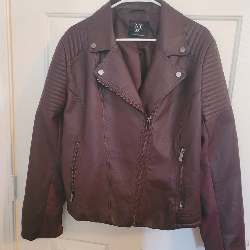 New York & Company Women's Dark Red Leather Jacket